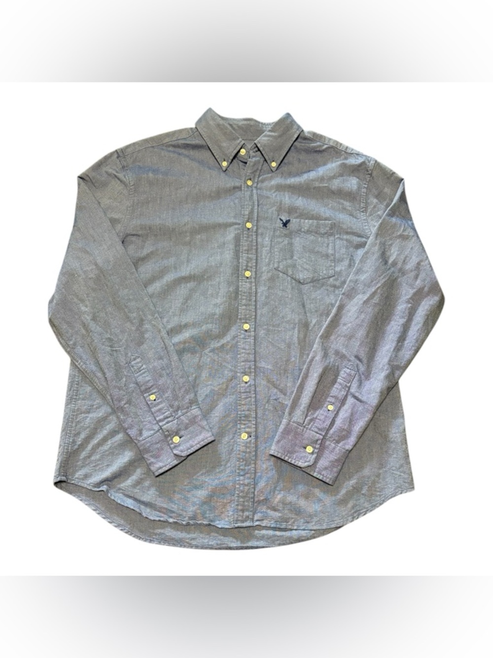 American Eagle Outfitters Blue Button-Down Shirt with Pocket Logo